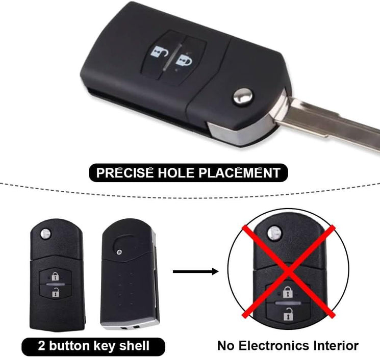 TAVICE 2 PACK Mazda 2 Button Remote Flip Key Shell Mazda 3 5 6 RX7 RX8 BT50 - With Logo - Battery Mate