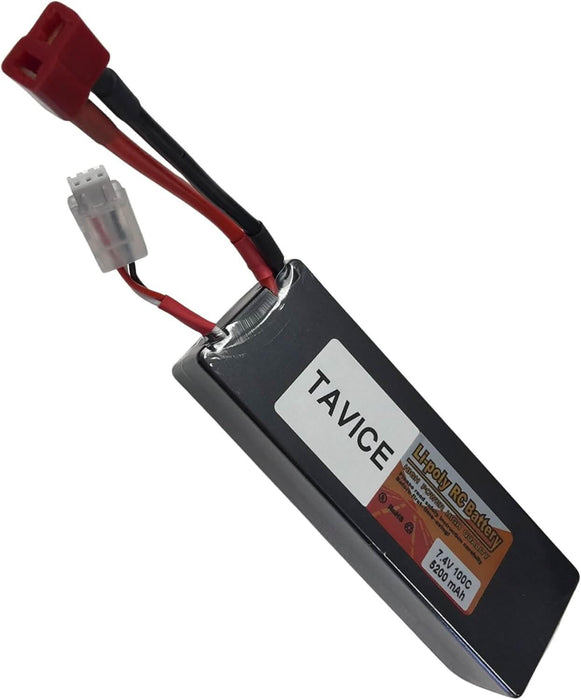 TAVICE 2S LiPo Battery 7.4V 5200mAh 100C Hard Case with T Connector Compatible with 1/8 & 1/10 RC Cars, Trucks & Vehicles - Battery Mate