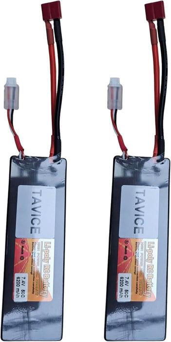 TAVICE 2S LiPo Battery 7.4V 6200mAh 50C Hard Case with T Connector Compatible with RC Cars, Trucks, 1/8 & 1/10 Buggy - Battery Mate