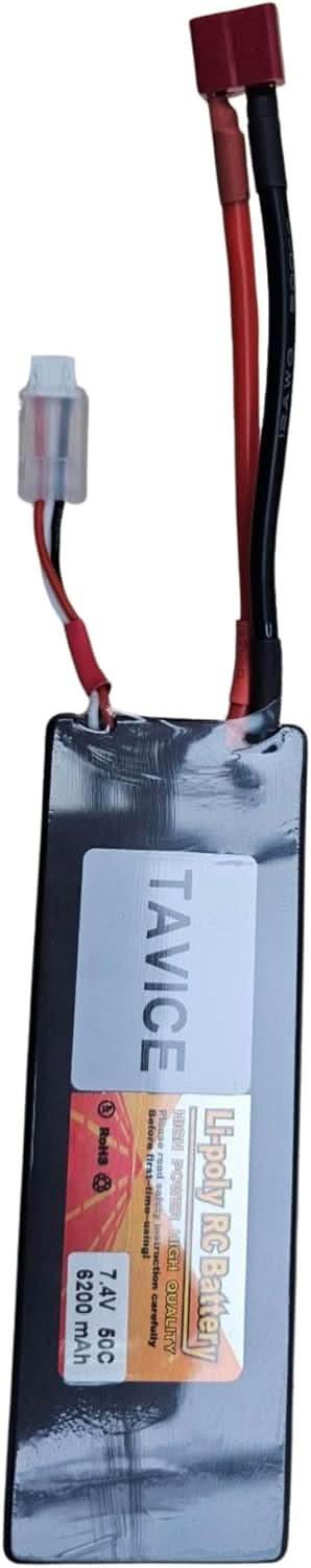 TAVICE 2S LiPo Battery 7.4V 6200mAh 50C Hard Case with T Connector Compatible with RC Cars, Trucks, 1/8 & 1/10 Buggy - Battery Mate
