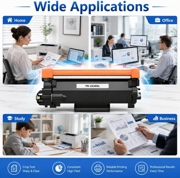 TAVICE 2X TN2530XL Toner Compatible with Brother MFC-L2800DW DCP-L2640DW HL-L2460DW - Battery Mate