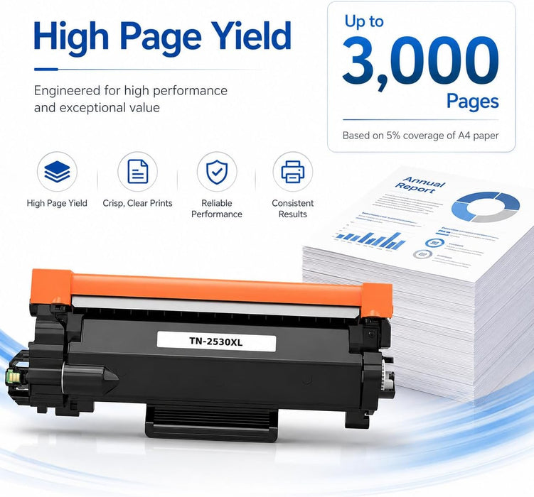 TAVICE 2X TN2530XL Toner Compatible with Brother MFC-L2800DW DCP-L2640DW HL-L2460DW - Battery Mate