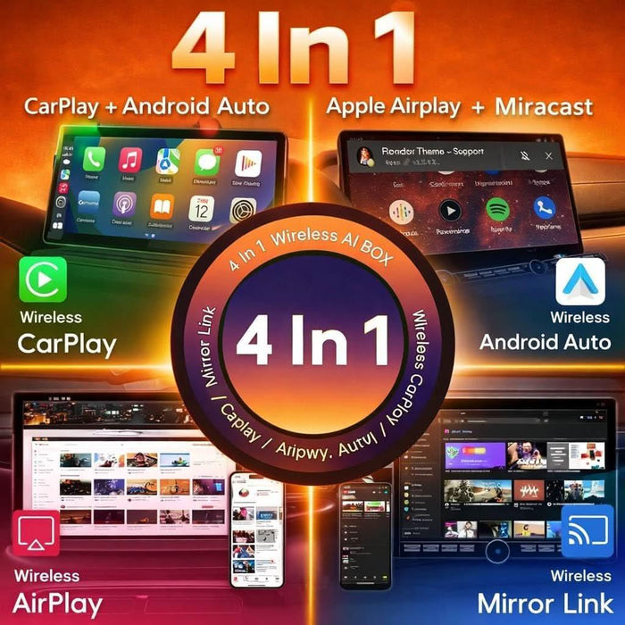 Tavice 4 - in - 1 Wireless CarPlay & Android Auto Adapter with Video & WiFi Support | CarPlay, Android Auto, AirPlay & Miracast Screen Mirroring - Battery Mate