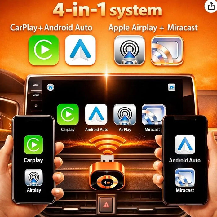Tavice 4 - in - 1 Wireless CarPlay & Android Auto Adapter with Video & WiFi Support | CarPlay, Android Auto, AirPlay & Miracast Screen Mirroring - Battery Mate