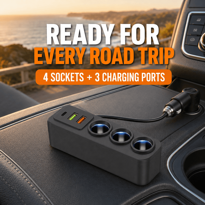 TAVICE 4-Way Car Cigarette Lighter Socket Splitter 12V/24V Power Adapter with USB Charging Ports - Battery Mate