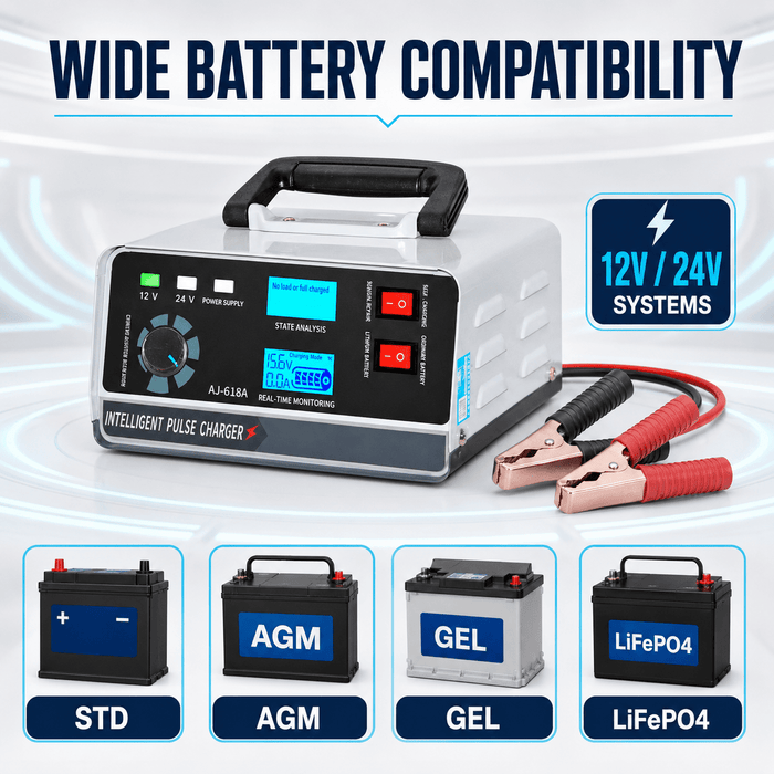 TAVICE 400W 40A 12V/24V Smart Car Battery Charger with Pulse Repair, Trickle Charging for Car Boat, AU Plug - Battery Mate