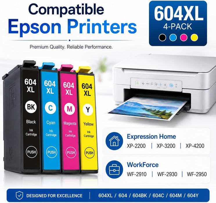 TAVICE 4PK 604XL Ink Cartridges Compatible with Epson XP-2200 XP-3200 XP-4200 WF-2910 WF-2930 - Battery Mate