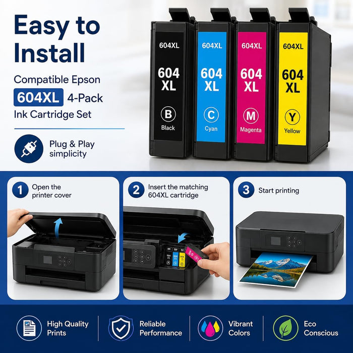 TAVICE 4PK 604XL Ink Cartridges Compatible with Epson XP-2200 XP-3200 XP-4200 WF-2910 WF-2930 - Battery Mate