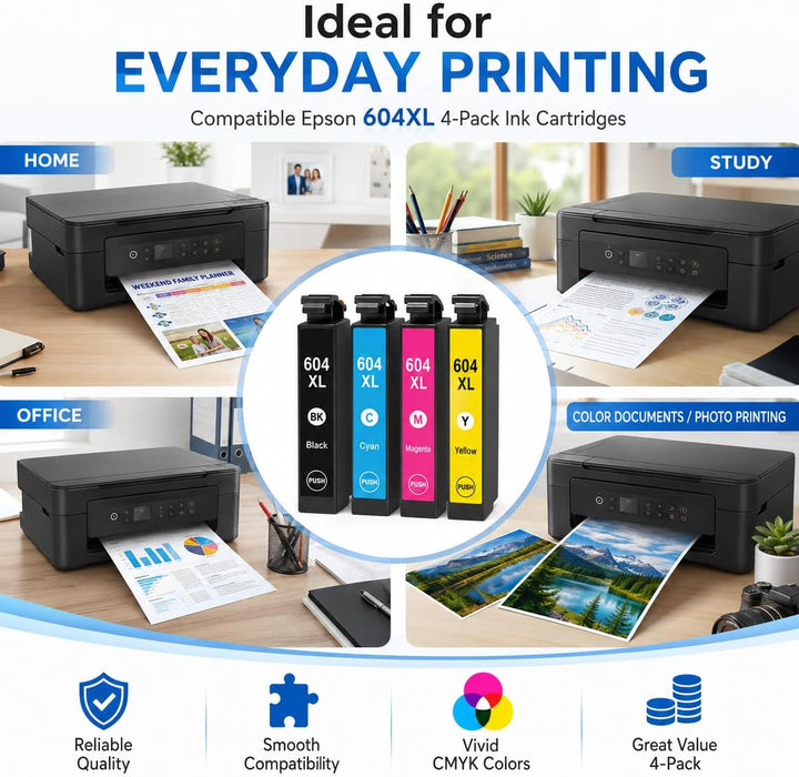 TAVICE 4PK 604XL Ink Cartridges Compatible with Epson XP-2200 XP-3200 XP-4200 WF-2910 WF-2930 - Battery Mate