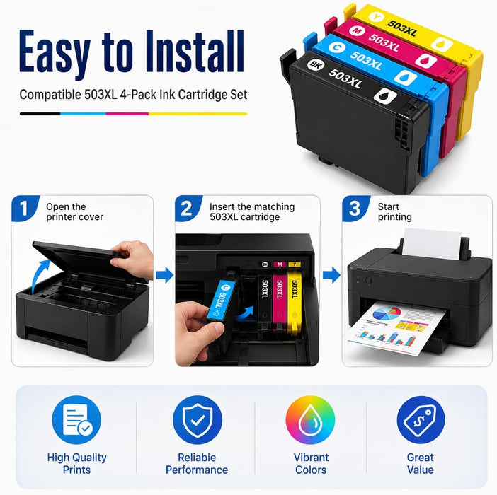 TAVICE 4X 503XL Ink Cartridges Compatible with Epson XP-5200 WF-2960 XP5200 WF2960 - Battery Mate