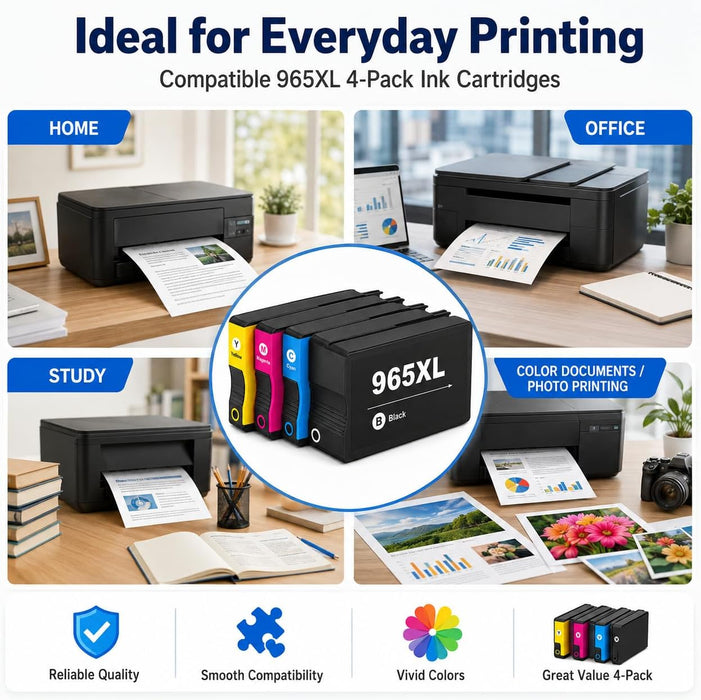 TAVICE 4X 965XL Ink Cartridges Compatible with HP OfficeJet Pro 9010e 9012e 9016 9020e 9026 9028 - Battery Mate
