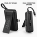 TAVICE 5000mAh Mini Power Bank with Built-in USB-C Connector & Lightning Cable, Portable Fast Charger with Fold-Out Phone Stand, USB-C Input and Cable Lanyard – Black - Battery Mate