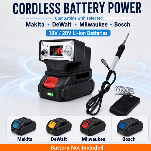 TAVICE 70W Cordless Soldering Iron Compatible with Milwaukee Makita DeWalt 18V Batteries, 150-480C Digital Temperature Control - Battery Mate