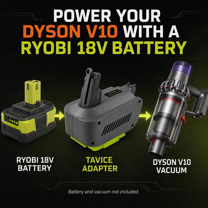 TAVICE Battery Adapter Compatible with Ryobi 18V Battery to Dyson V10 Vacuum Battery Converter - Battery Mate