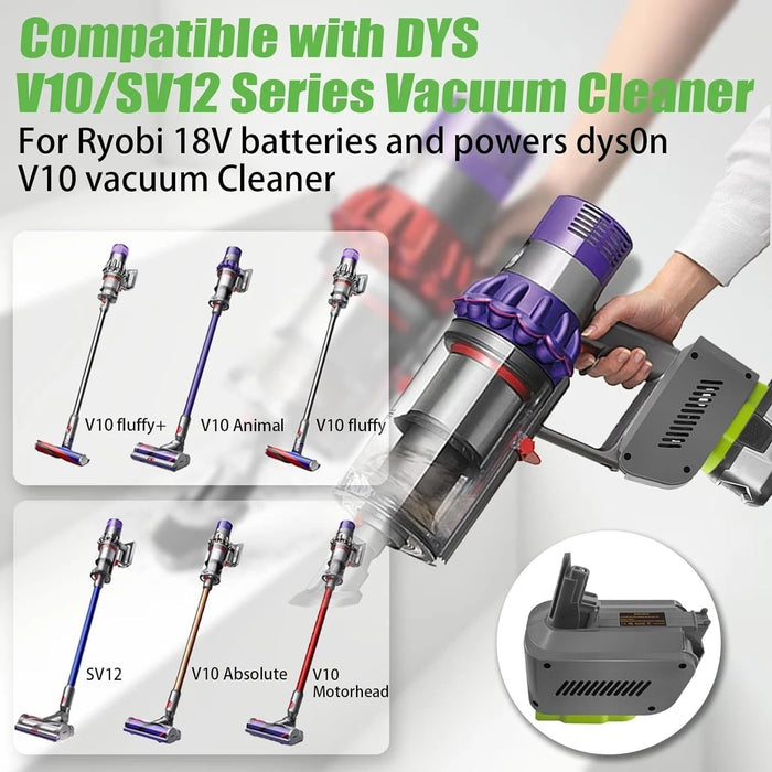 TAVICE Battery Adapter Compatible with Ryobi 18V Battery to Dyson V10 Vacuum Battery Converter - Battery Mate