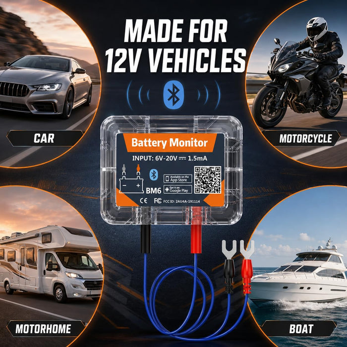 TAVICE Bluetooth 4.0 12V Car Battery Monitor BM6 Wireless Battery Health Tester with App - Battery Mate
