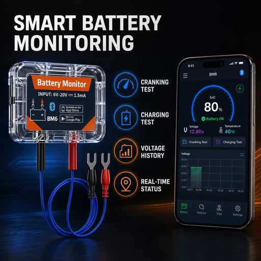 TAVICE Bluetooth 4.0 12V Car Battery Monitor BM6 Wireless Battery Health Tester with App - Battery Mate