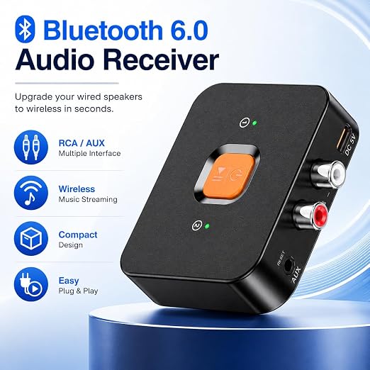 TAVICE Bluetooth 6.0 Audio Receiver Adapter for Sound System RCA AUX Wireless Stereo - Battery Mate