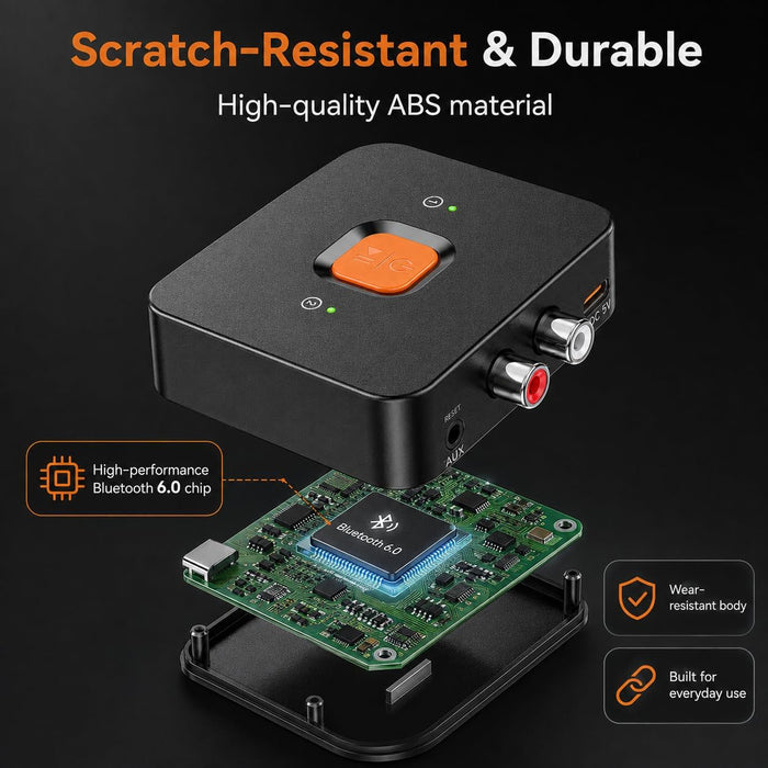 TAVICE Bluetooth 6.0 Audio Receiver Adapter for Sound System RCA AUX Wireless Stereo - Battery Mate
