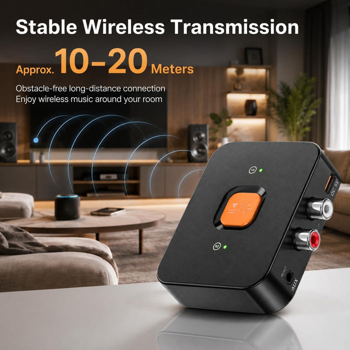 TAVICE Bluetooth 6.0 Audio Receiver Adapter for Sound System RCA AUX Wireless Stereo - Battery Mate