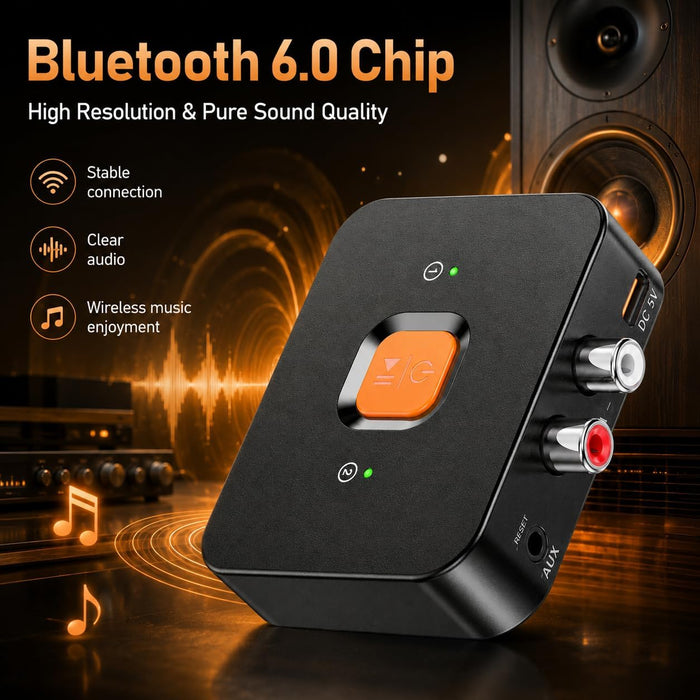 TAVICE Bluetooth 6.0 Audio Receiver Adapter for Sound System RCA AUX Wireless Stereo - Battery Mate