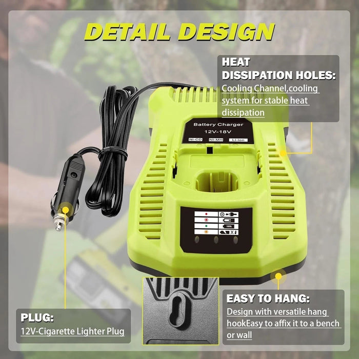 TAVICE Car Charger Compatible with Ryobi ONE+ 12V-18V P102 P105 P108 Li-Ion NiCd NiMH Batteries - Battery Mate