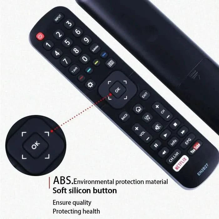 Tavice Compatible Hisense EN2B27 TV Remote Control Replacement – 2 Pack (EN - 2B27 / RC3394402/01 / 3139 238) - Battery Mate