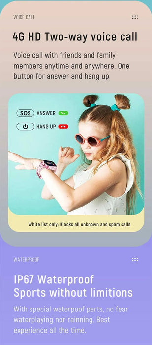 Tavice Kids 4G Smartwatch - Waterproof with GPS Tracker, SIM, Voice & Video Call, Camera, SOS Emergency Call & Educational Games (BLUE) - Battery Mate