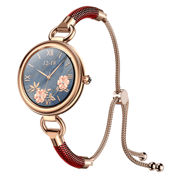 Tavice Misso Smartwatch for Women | Red Jewellery Style Strap, 1.19" AMOLED Display, Bluetooth Calling, AI Voice, Heart Rate, Sleep, Camera & Fitness Tracking - Battery Mate