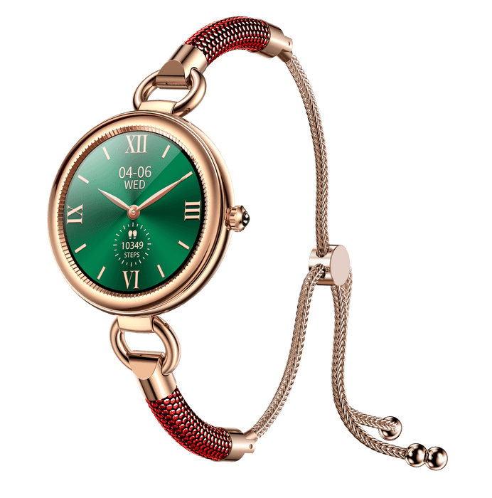 Tavice Misso Smartwatch for Women | Red Jewellery Style Strap, 1.19" AMOLED Display, Bluetooth Calling, AI Voice, Heart Rate, Sleep, Camera & Fitness Tracking - Battery Mate