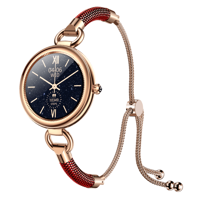 Tavice Misso Smartwatch for Women | Red Jewellery Style Strap, 1.19" AMOLED Display, Bluetooth Calling, AI Voice, Heart Rate, Sleep, Camera & Fitness Tracking - Battery Mate