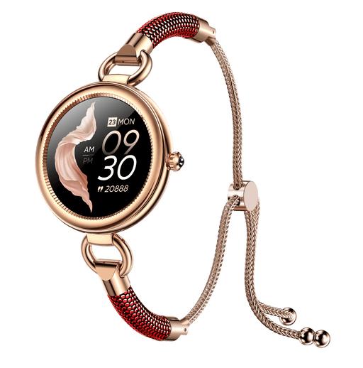 Tavice Misso Smartwatch for Women | Red Jewellery Style Strap, 1.19" AMOLED Display, Bluetooth Calling, AI Voice, Heart Rate, Sleep, Camera & Fitness Tracking - Battery Mate