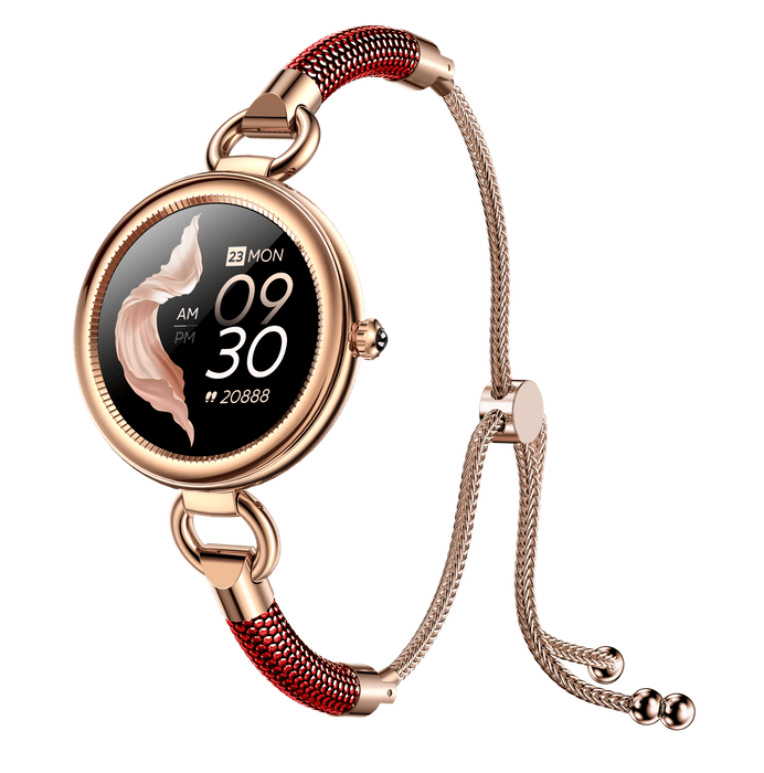 Tavice Misso Smartwatch for Women | Red Jewellery Style Strap, 1.19" AMOLED Display, Bluetooth Calling, AI Voice, Heart Rate, Sleep, Camera & Fitness Tracking - Battery Mate