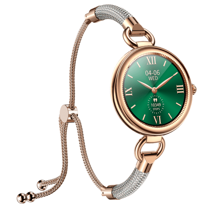 Tavice Misso Smartwatch for Women | Silver Jewellery Strap, 1.19" AMOLED Display with Gold Watch Face, Bluetooth Calling, AI Voice, Heart Rate, Sleep, Camera & Fitness Tracking - Battery Mate
