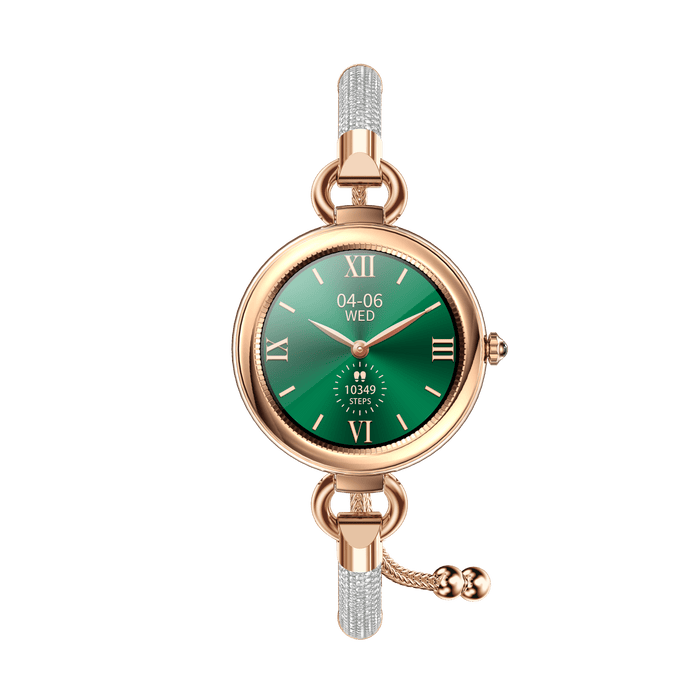 Tavice Misso Smartwatch for Women | Silver Jewellery Strap, 1.19" AMOLED Display with Gold Watch Face, Bluetooth Calling, AI Voice, Heart Rate, Sleep, Camera & Fitness Tracking - Battery Mate