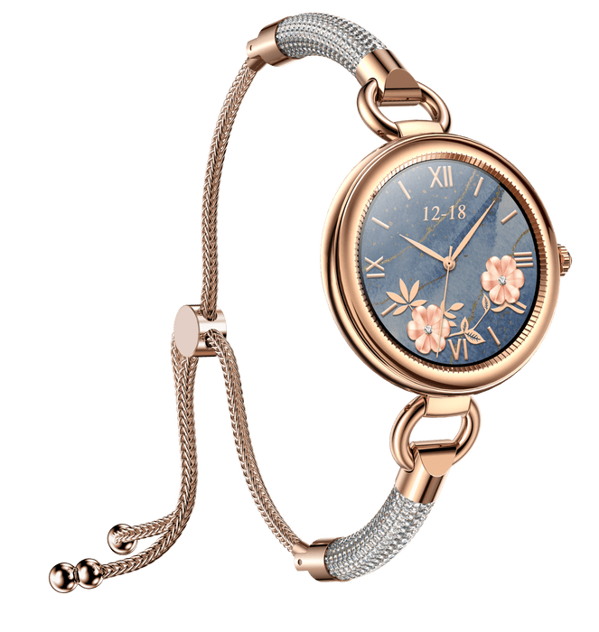 Tavice Misso Smartwatch for Women | Silver Jewellery Strap, 1.19" AMOLED Display with Gold Watch Face, Bluetooth Calling, AI Voice, Heart Rate, Sleep, Camera & Fitness Tracking - Battery Mate