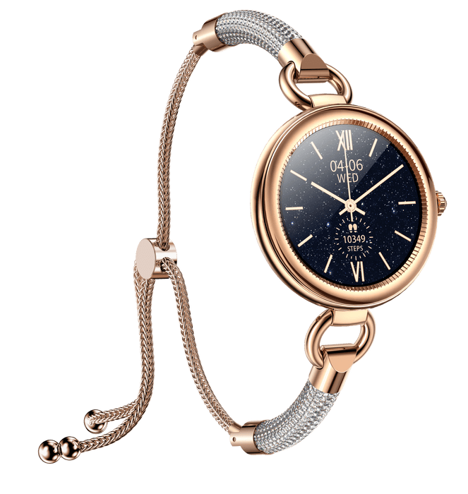Tavice Misso Smartwatch for Women | Silver Jewellery Strap, 1.19" AMOLED Display with Gold Watch Face, Bluetooth Calling, AI Voice, Heart Rate, Sleep, Camera & Fitness Tracking - Battery Mate