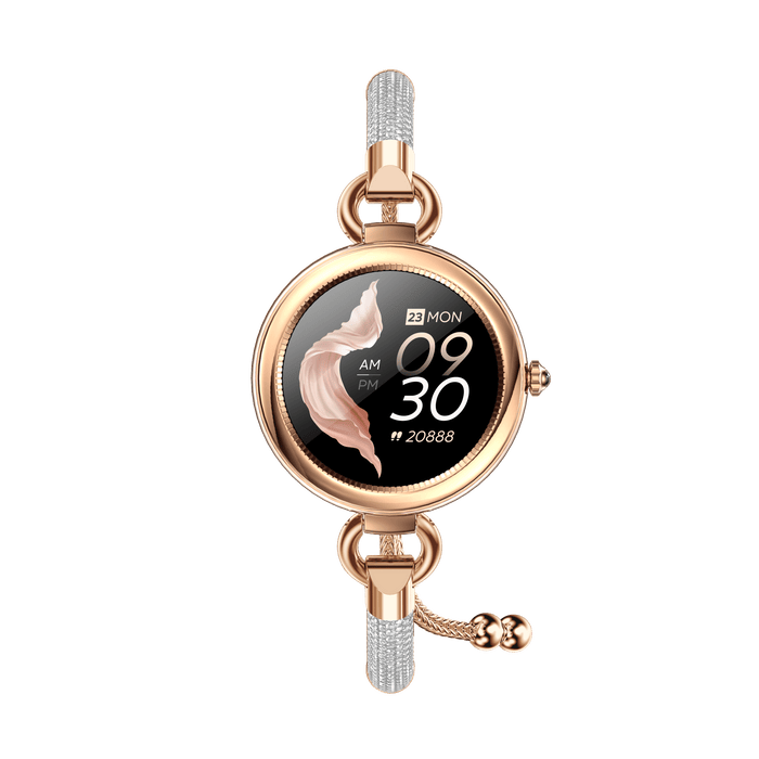Tavice Misso Smartwatch for Women | Silver Jewellery Strap, 1.19" AMOLED Display with Gold Watch Face, Bluetooth Calling, AI Voice, Heart Rate, Sleep, Camera & Fitness Tracking - Battery Mate