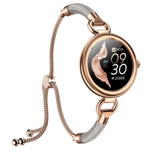 Tavice Misso Smartwatch for Women | Silver Jewellery Strap, 1.19" AMOLED Display with Gold Watch Face, Bluetooth Calling, AI Voice, Heart Rate, Sleep, Camera & Fitness Tracking - Battery Mate