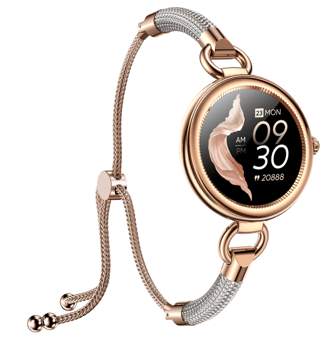 Tavice Misso Smartwatch for Women | Silver Jewellery Strap, 1.19" AMOLED Display with Gold Watch Face, Bluetooth Calling, AI Voice, Heart Rate, Sleep, Camera & Fitness Tracking - Battery Mate