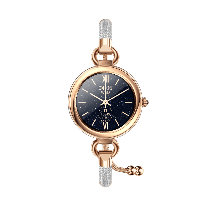 Tavice Misso Smartwatch for Women | Silver Jewellery Strap, 1.19" AMOLED Display with Gold Watch Face, Bluetooth Calling, AI Voice, Heart Rate, Sleep, Camera & Fitness Tracking - Battery Mate