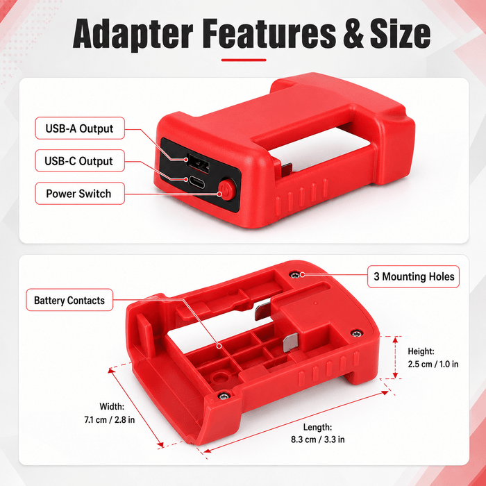TAVICE Portable USB Type-C Charger Adapter Compatible with Milwaukee M18 18V Battery Power Source - Battery Mate