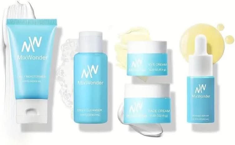 TAVICE Presents MixWonder Hydrating Skincare Set 5 - Piece Facial Care Set with Cleanser, Creams & Serum - Battery Mate