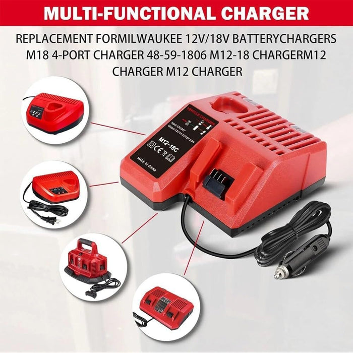 TAVICE Rapid Car Charger Compatible with Milwaukee M12 M18 12V 18V 48-11-1850 Li-Ion Batteries - Battery Mate