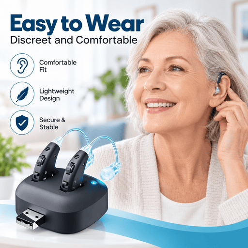 TAVICE Rechargeable Dual Behind-the-Ear Sound Amplifier with Noise Reduction and Long Battery Life | USB Charging | Discreet Design - Battery Mate