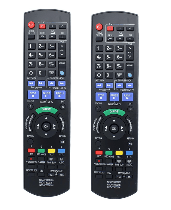 Tavice Replacement Remote Control 2 Pack – Compatible with Panasonic Blu - ray Players N2QAYB000755, N2QAYB000757, N2QAYB000781 (DMR - PWT635, DMR - PWT530GL, DMR - HW220, DMR - PWT540) - Battery Mate