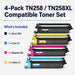 TAVICE TN258/TN258XL 4-Pack Toner Cartridge Compatible with Brother MFC-L8390CDW/L3760CDW - Battery Mate