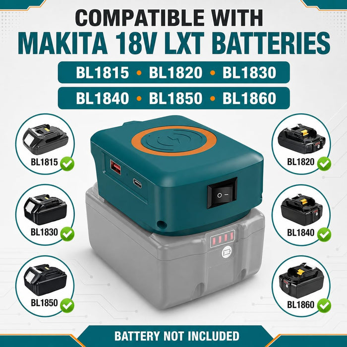 TAVICE Type-C USB Wireless Phone Charger Adapter Compatible with Makita 18V LXT Battery - Battery Mate