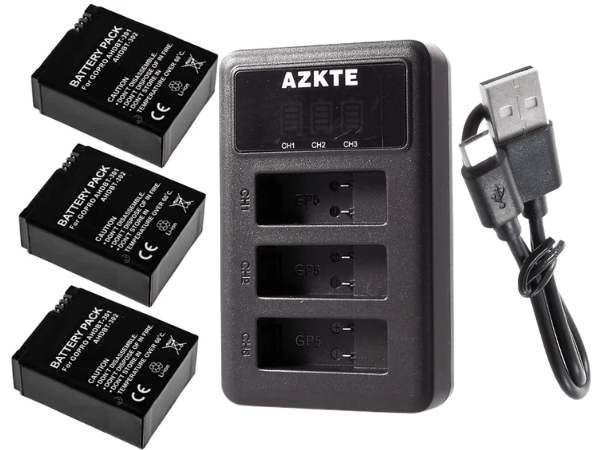 TAVICE Ultra Fast Charging USB Triple Battery Charger Kit with 3 Replacement Batteries for GoPro HERO3 HERO3+ HERO4 Action Pro - Battery Mate