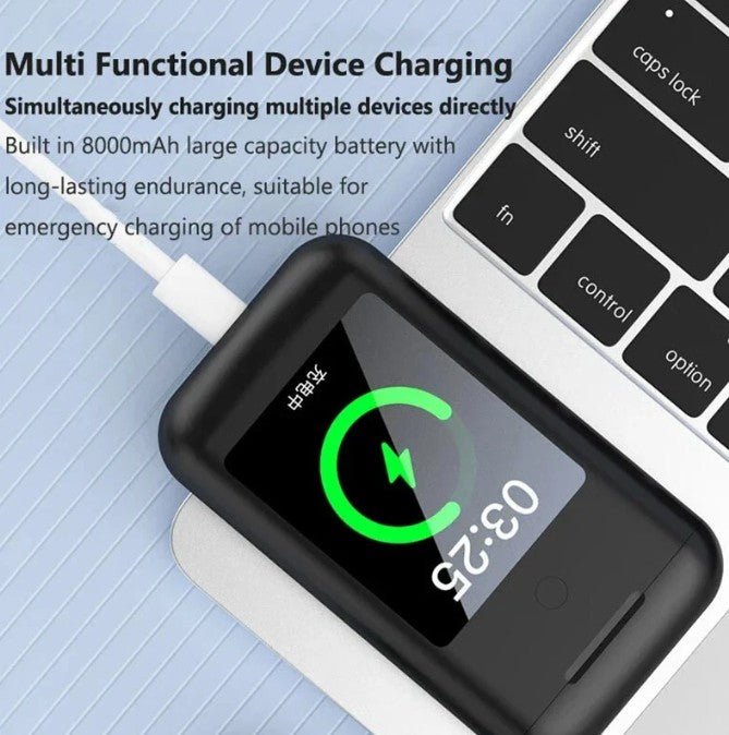 Tavice Uniqa 4-in-1 Power Bank with Built-in Wireless Earbuds | 8000mAh Portable Charger, 2.8" Touch Screen, USB-C, Flashlight - Battery Mate